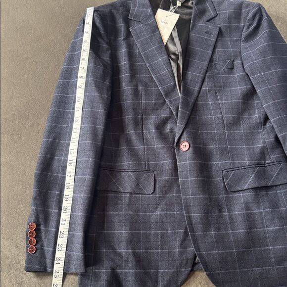 Men’s Dark Blue Plaid 3 Piece Formal Business Suit Jacket 34 Pants 32 NWT - Picture 6 of 16